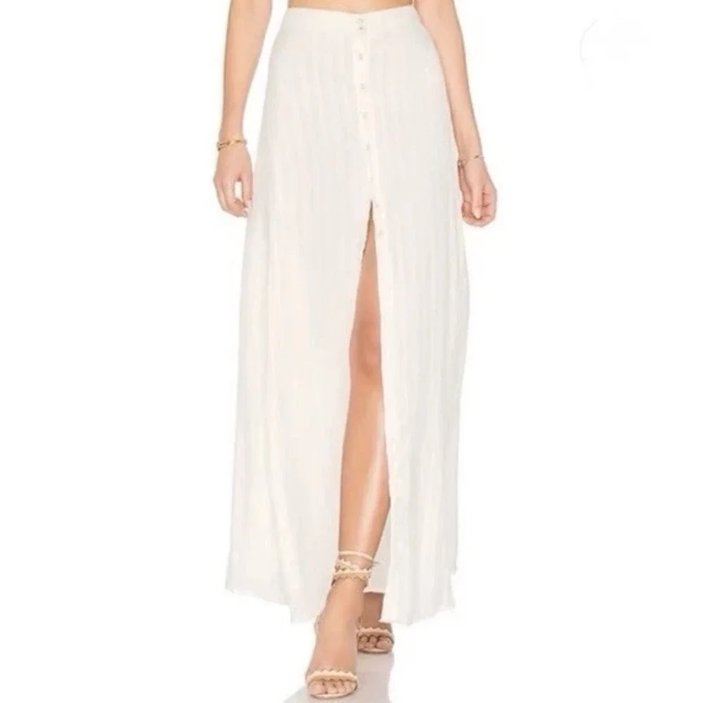 Majorelle‎ Cactus Maxi Skirt Ivory S Button Front Slit Lined Boho